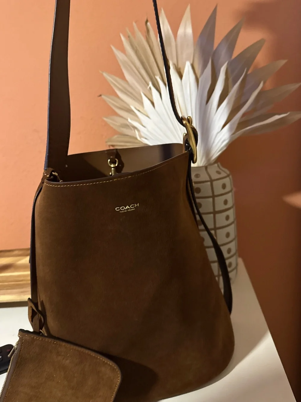 Coach Bleeker Bucket in Watm Brown Suede